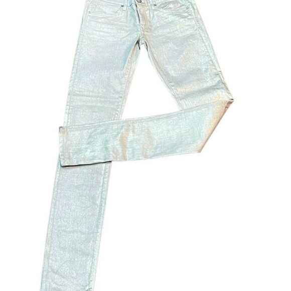 Juicy Jean Couture Gold Metallic Polished Cotton Skinny Jeans The Skinny Size 26 - Picture 1 of 6